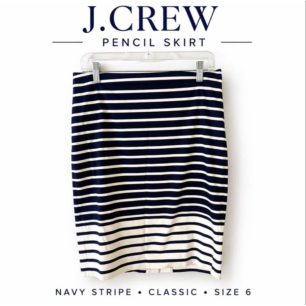 J.Crew No.2 Pencil Skirt in Colorblock Stripe Size 4 Navy Blue Ivory